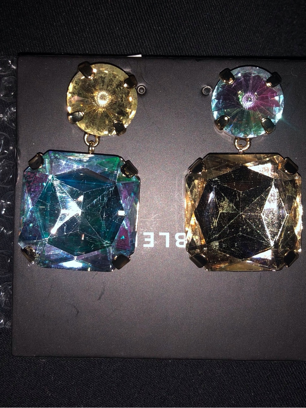 BaubleBar Gold and Iridescent Blue-Green Faceted Drop Earrings